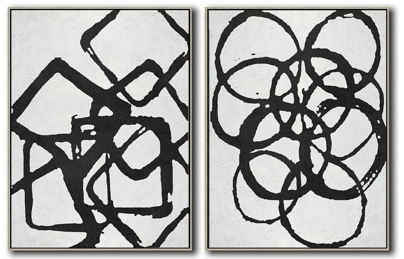 Extra Large Acrylic Painting On Canvas,Set Of 2 Minimal Painting On Canvas - Modern Wall Art